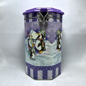Penguin Canister Purple‎ Lid Metal Kitchen Storage Container Decor